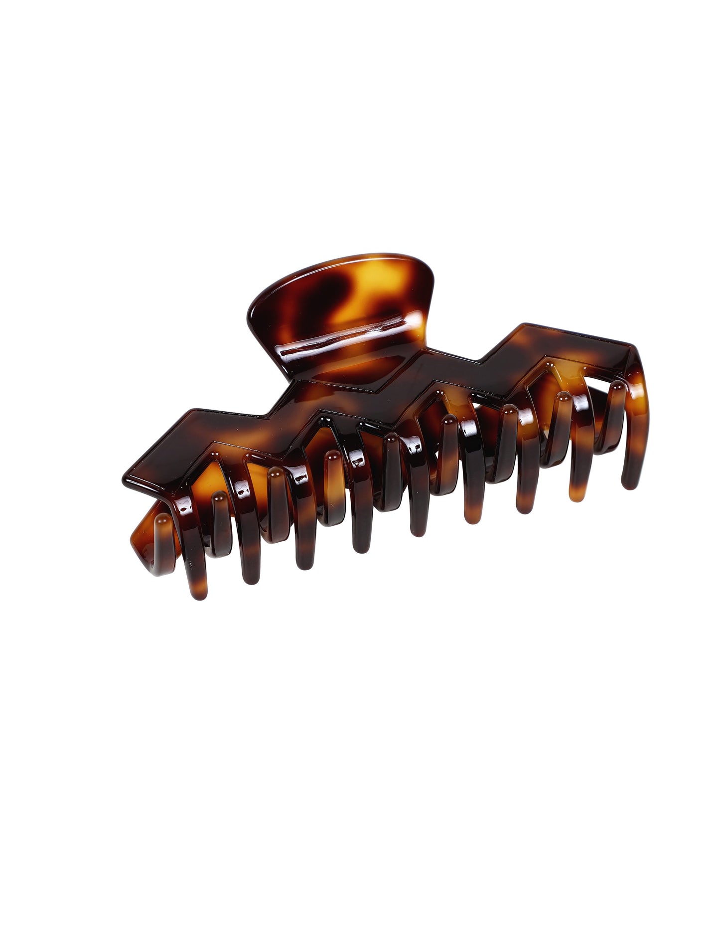 Brown Tortoise Shell Hair Clip with Geometric Chevron Pattern (10 cm)