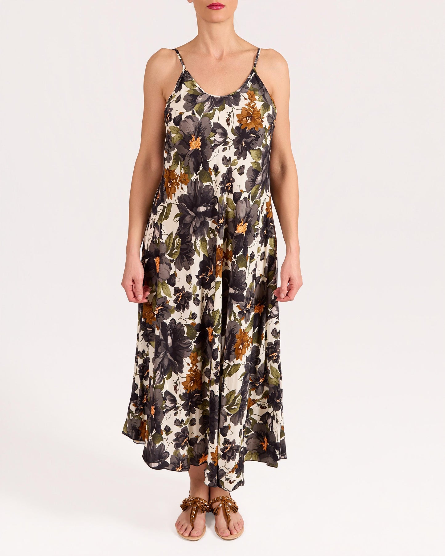 Black Spaghetti Strap Floral Maxi Dress