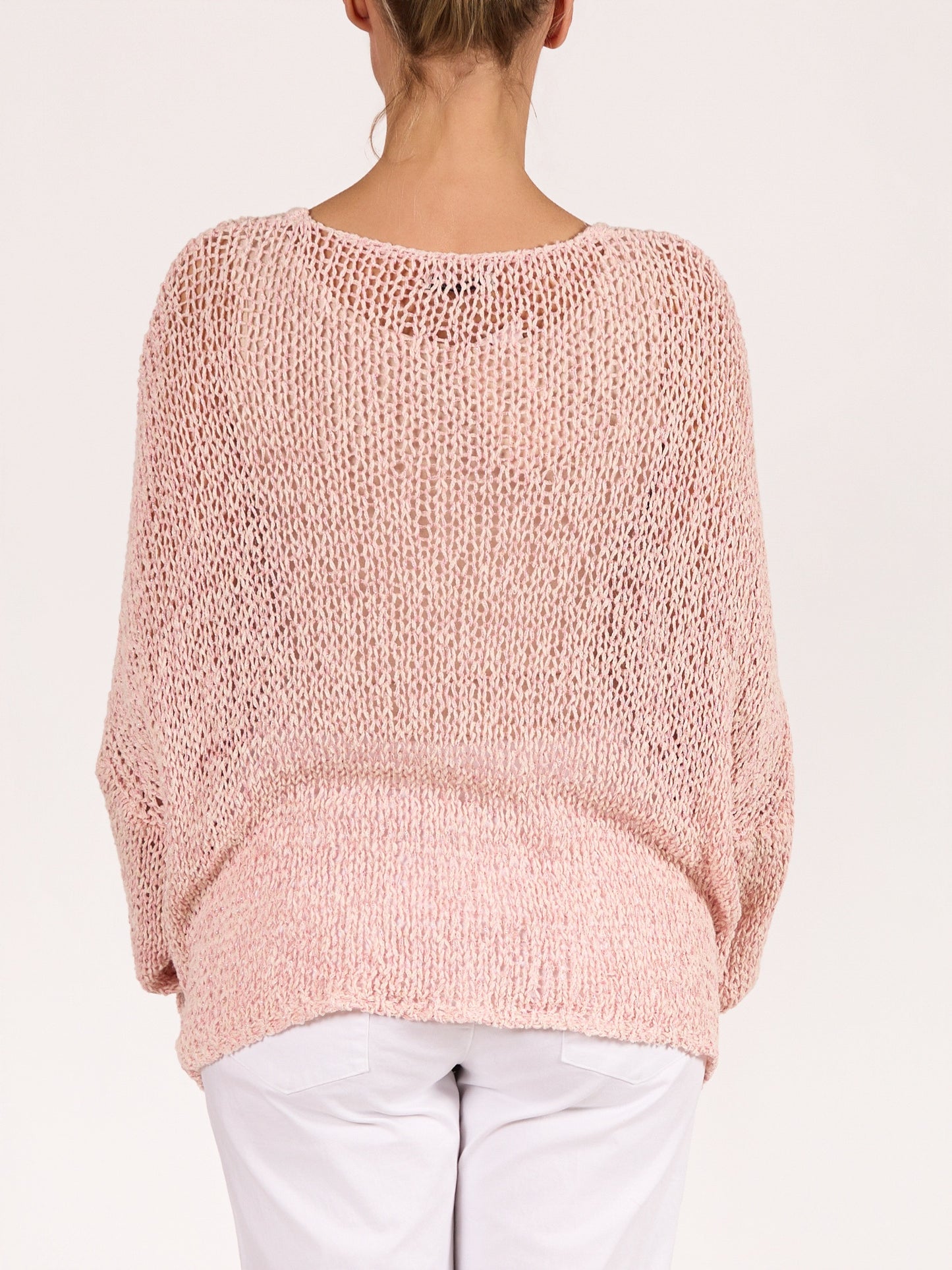 Rose V Neck Crochet Drop Shoulder Lurex Thread Sweater