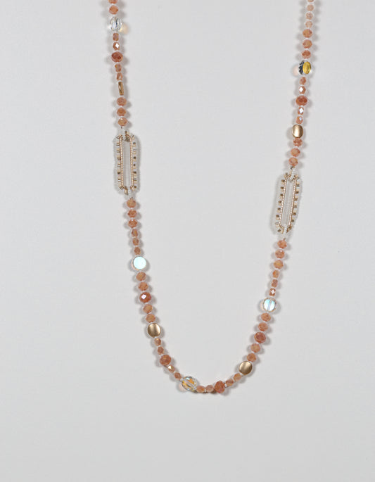 Beige Bead Necklace with Gold Details