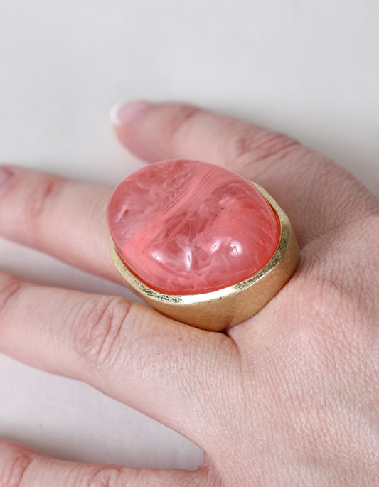 Bold Statement Ring with Swirled Stone in Pink & Gold
