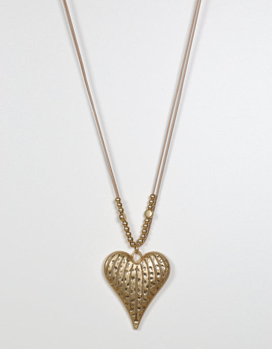 Gold Cord Necklace with Textured Heart Pendant