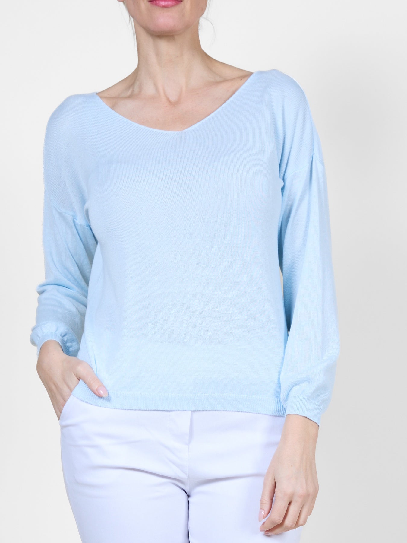 Airy Blue Long Sleeve Knit Long Sleeve Top