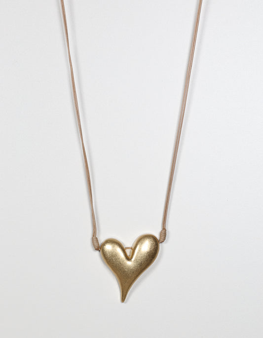 Gold Cord Necklace with Raised Heart Pendant