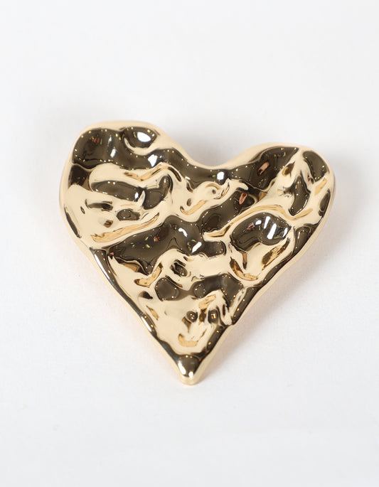 Textured Heart Brooch in Gold