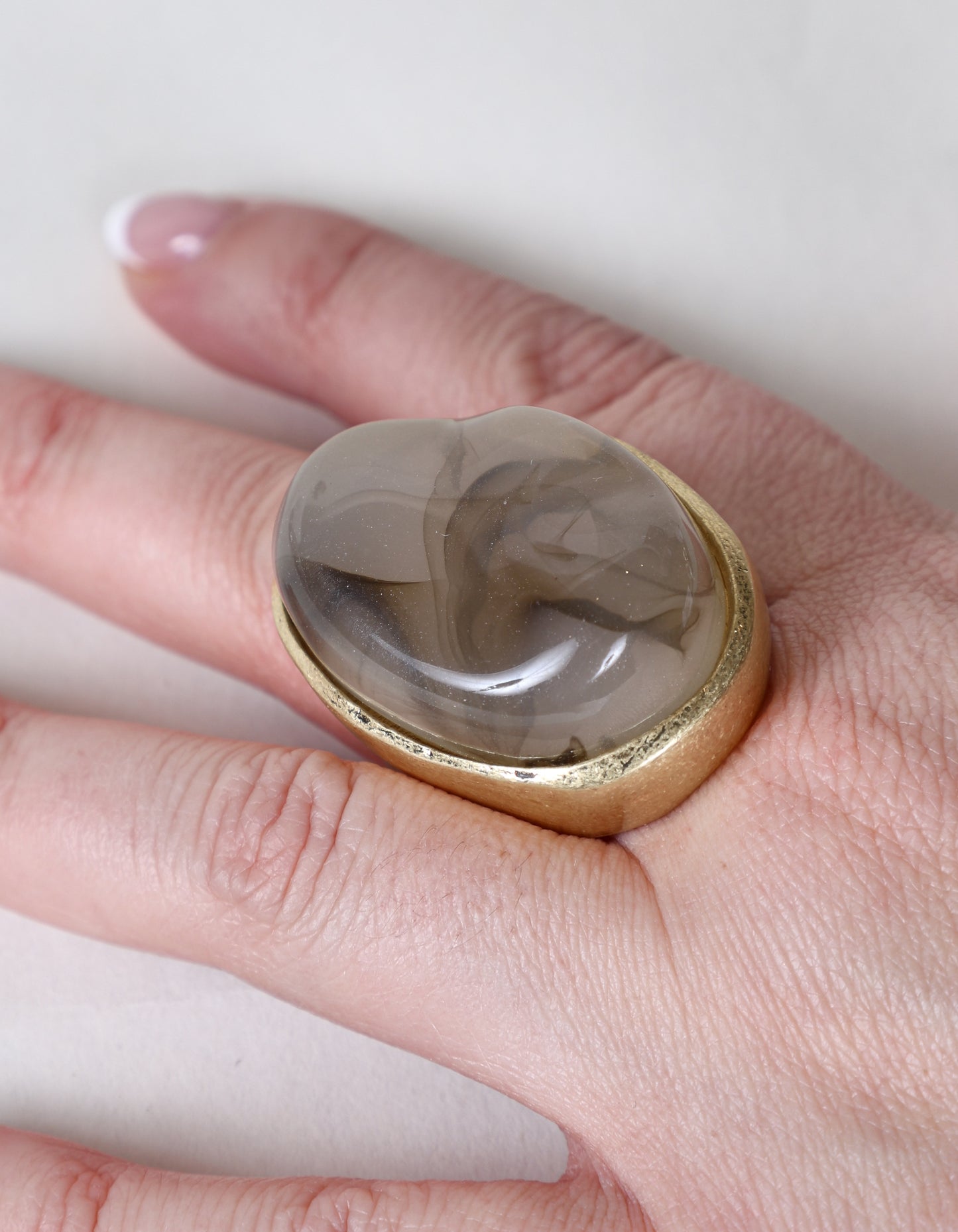 Bold Statement Ring with Swirled Stone in Grey & Gold