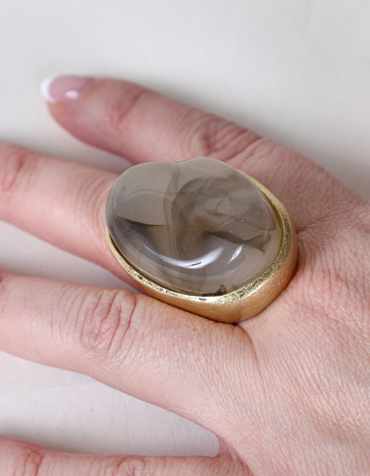 Bold Statement Ring with Swirled Stone in Grey & Gold