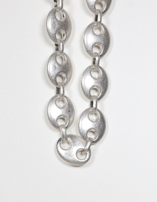 Silver Puffed Anchor Mariner Chain Necklace