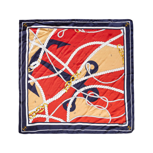 Red and Navy Nautical Rope Decorative Print Scarf