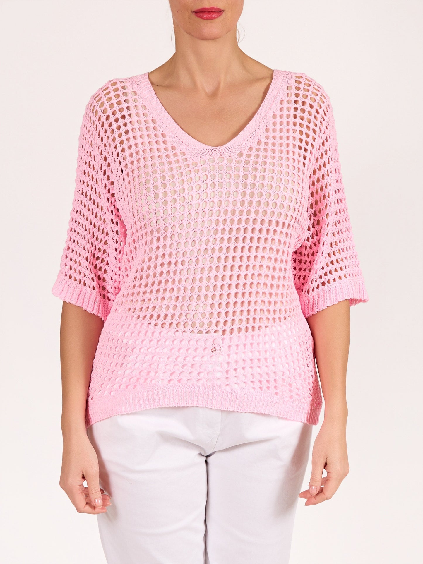 Rose V Neck Drop Shoulder Crochet Sweater