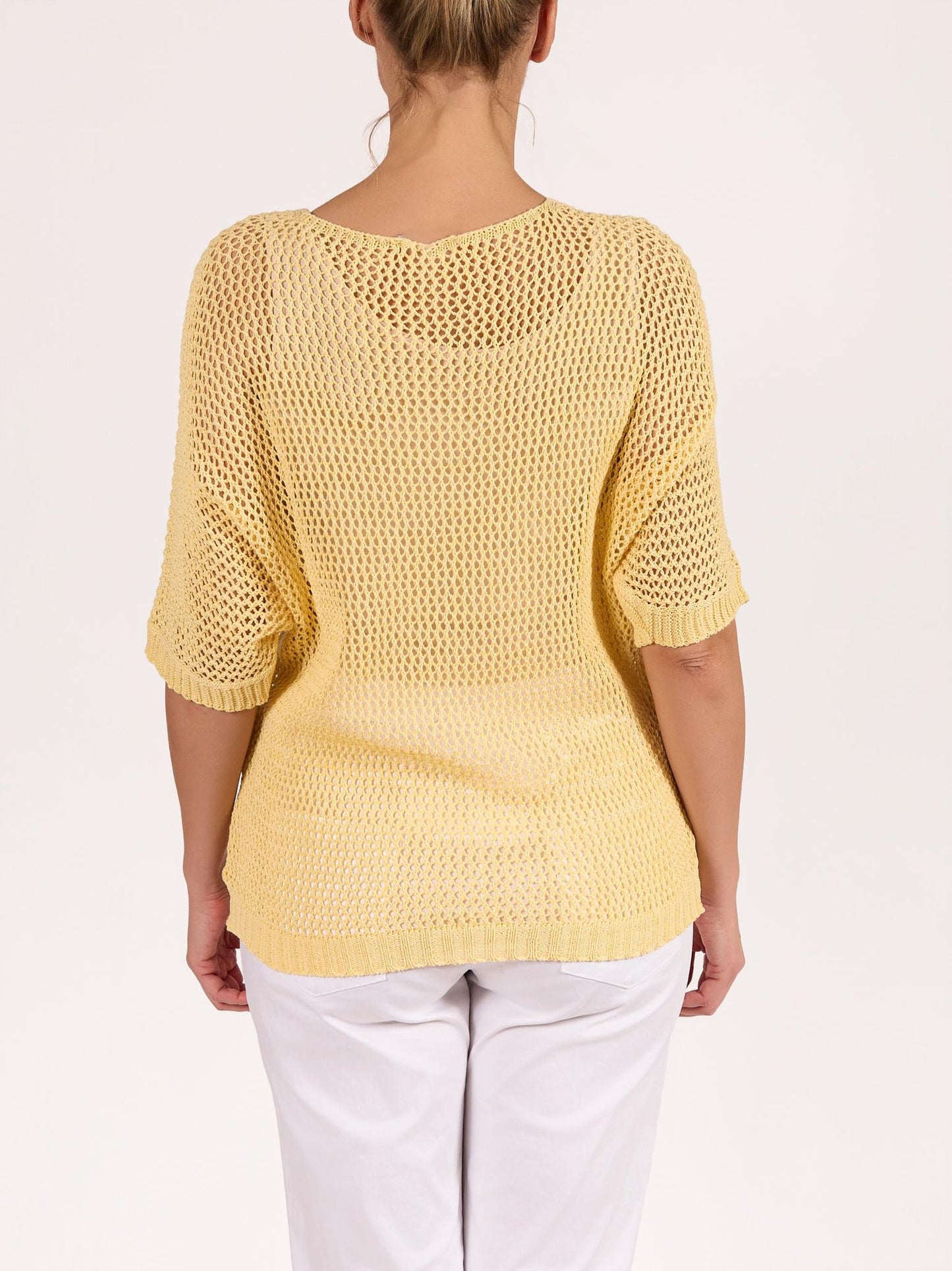 Yellow V Neck Crochet Heart Pullover
