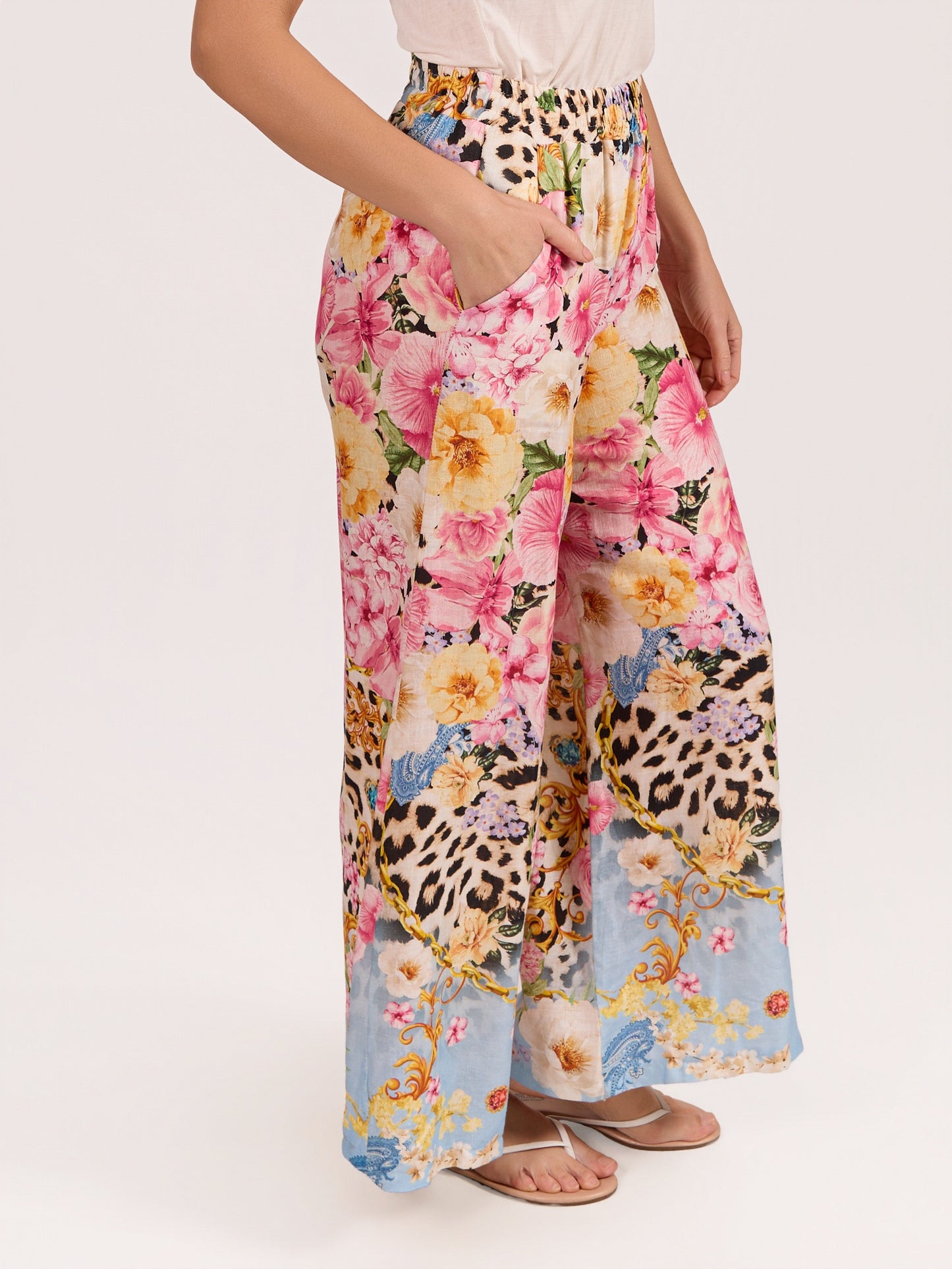 Rose Pull on Floral Tiger Print Pant