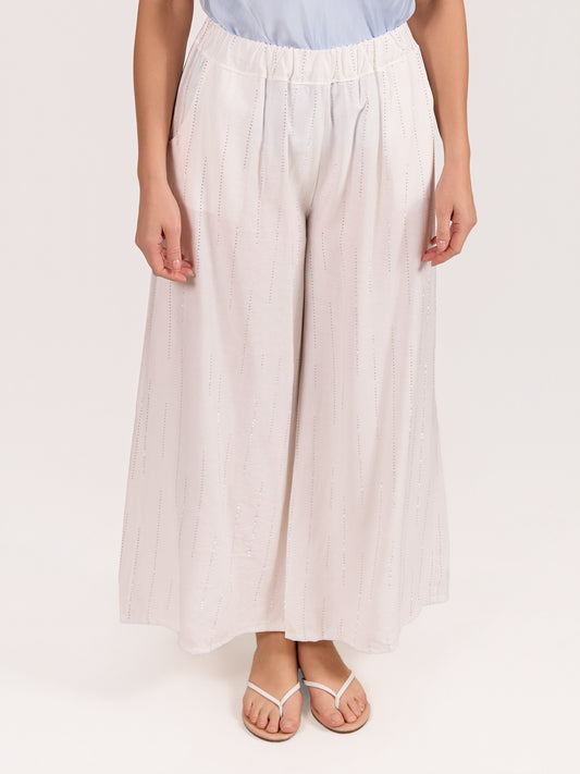 White Pull On Studed Wide leg Pant