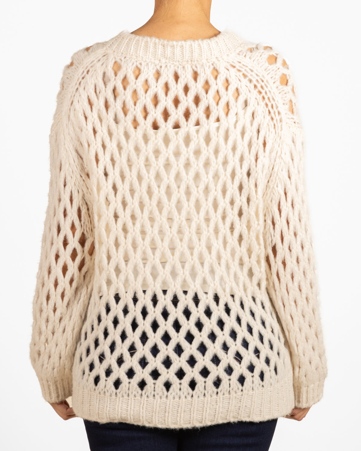 Snow Drop Shoulder Scoop Neck Open Diamond Weave Sweater