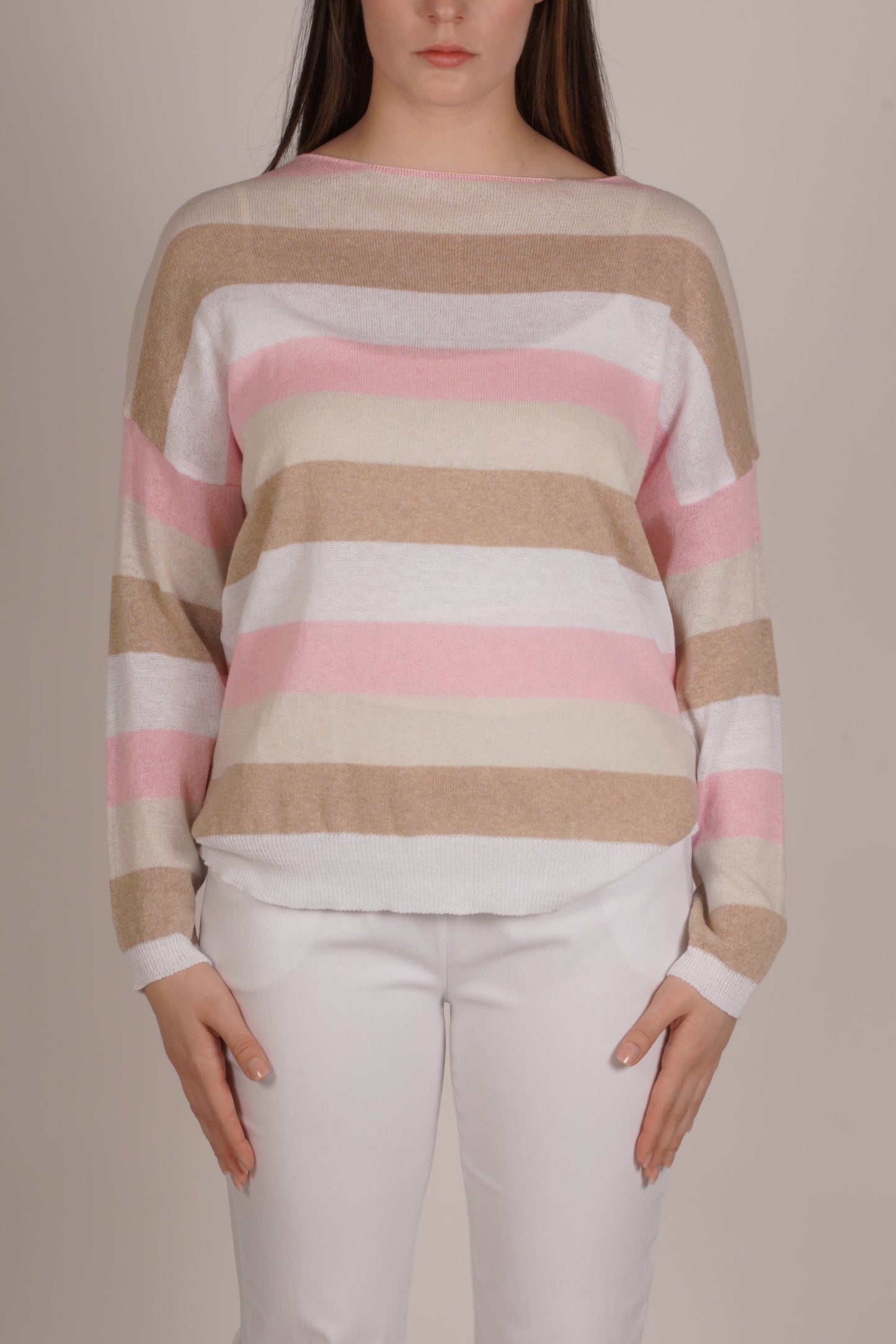 Cherry Striped Knit High Neck Long Sleeve