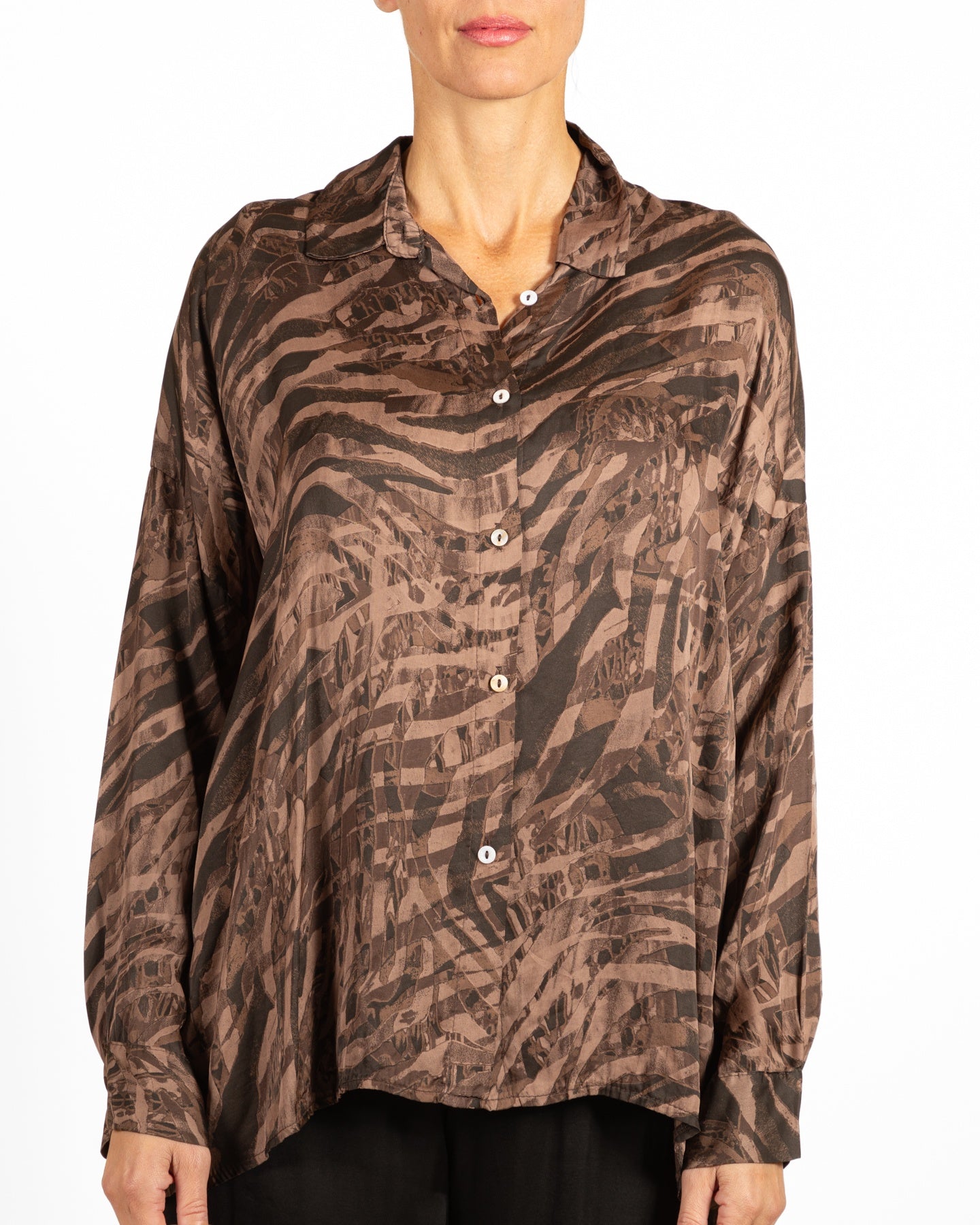 Espresso Button Front Animal Print Top