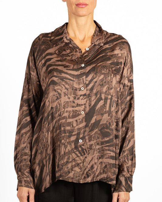 Espresso Button Front Animal Print Top