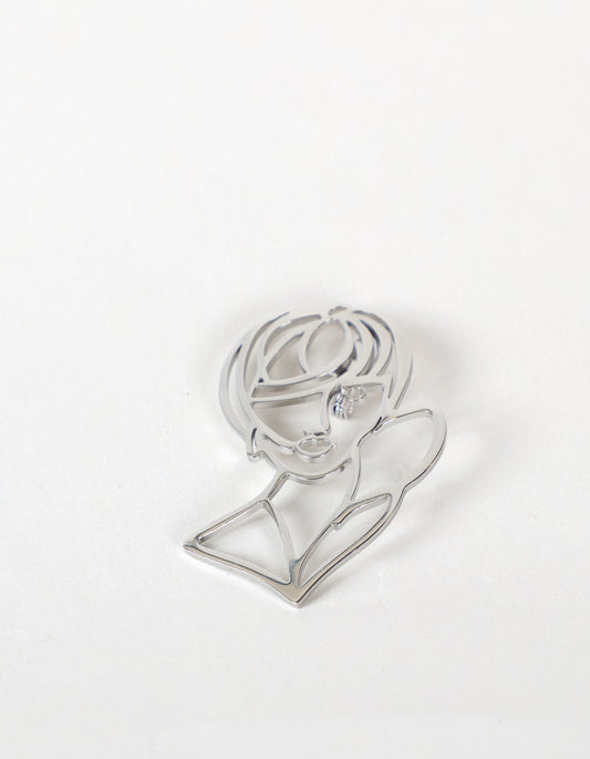 Abstract Face Brooch in Silver