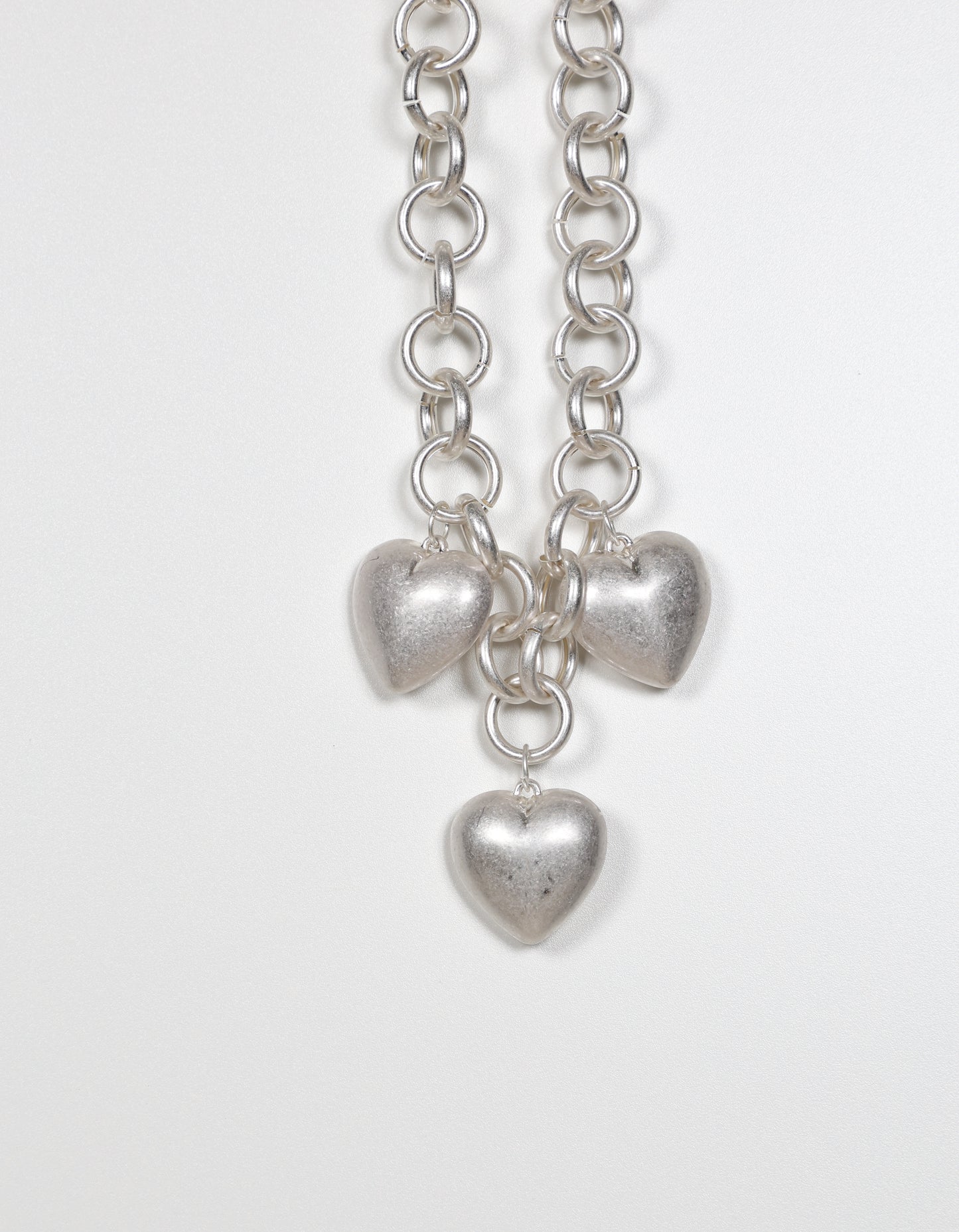 Silver Linked Chain Necklace with Heart Pendants