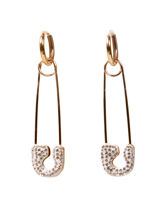 Safety Pin Earrings with Crystal Embellishments