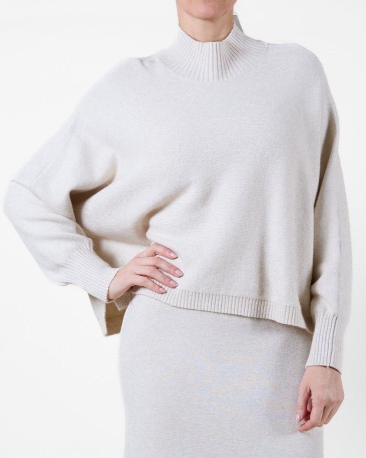 Beige Mock Neck Dolman Sleeve Pullover