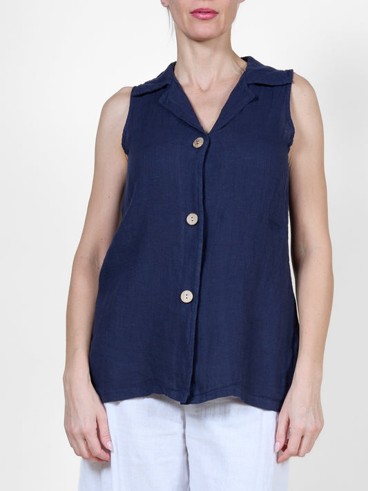 Midnight Button-Front Sleeveless Vest