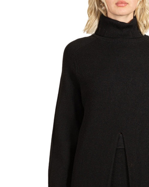 Black Maxi Turtleneck Front Opening Tunic Sweater