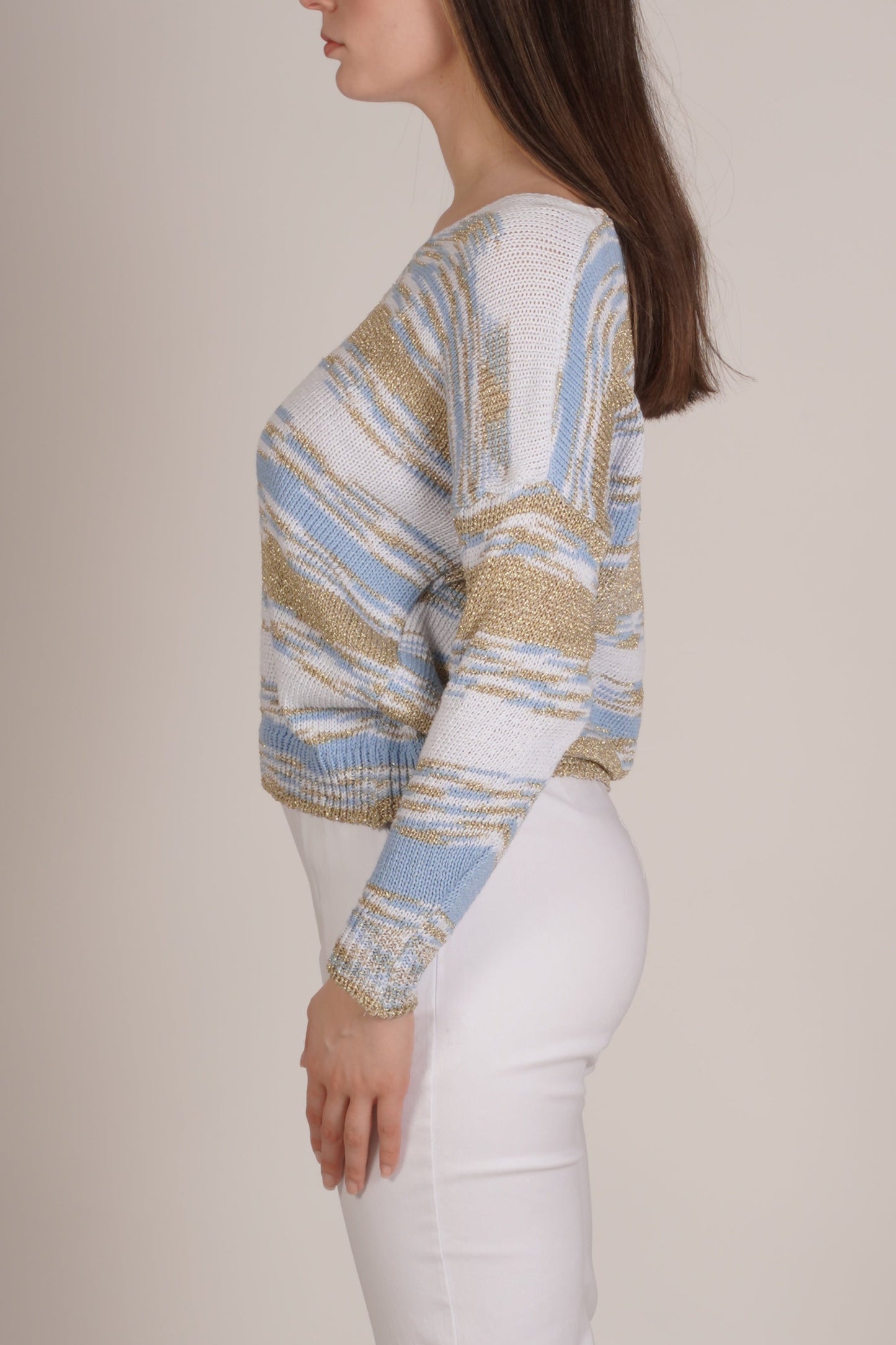 Sky Blue Marble Knit V-Neck Long Sleeve