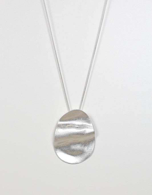 Silver Necklace with Rippled Oval Pendant
