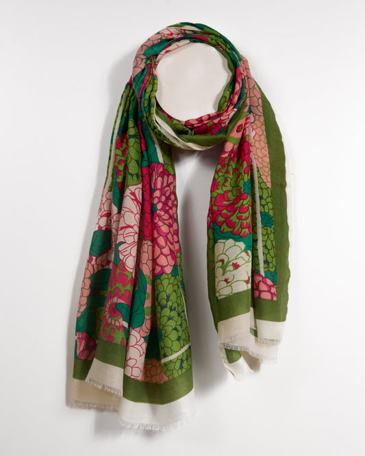Floral Print Scarf with Fresh Green Tones