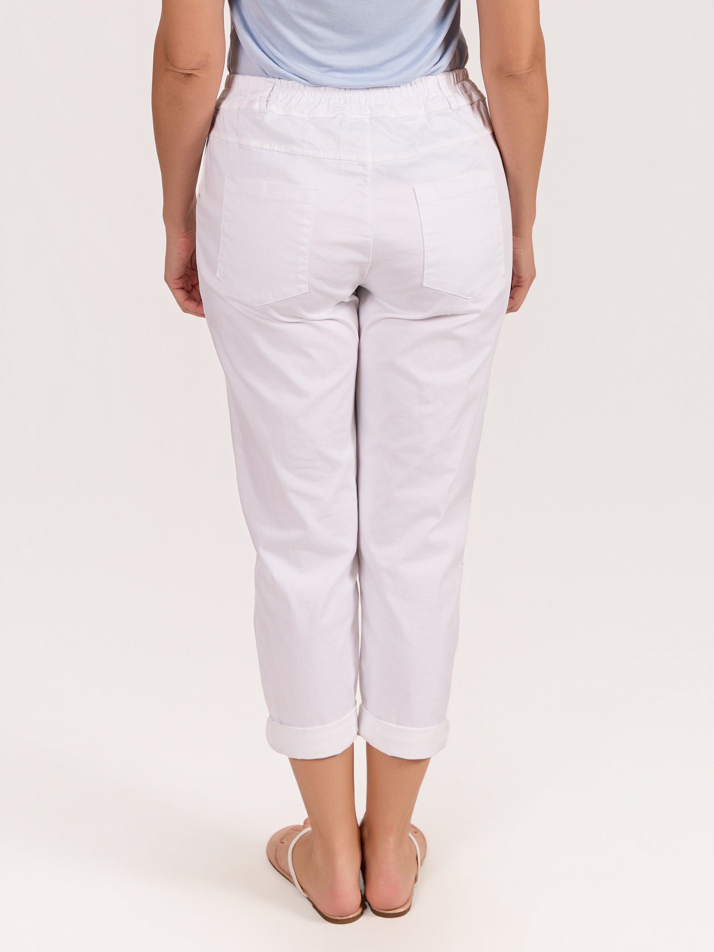 White Rhinestone Button Front Zip Pant