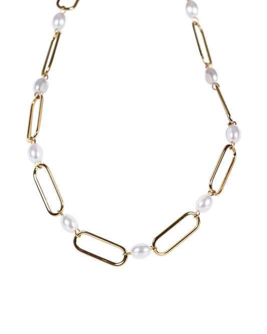 Gold Chain and Pearl Link Necklace