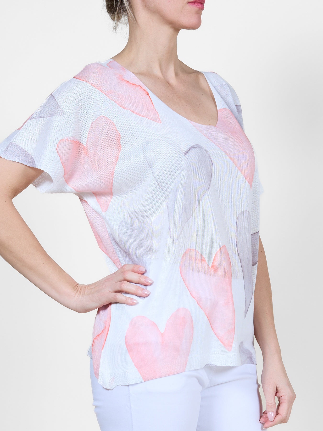 Persimmon V-Neck Multi 2 Tone Heart Pullover