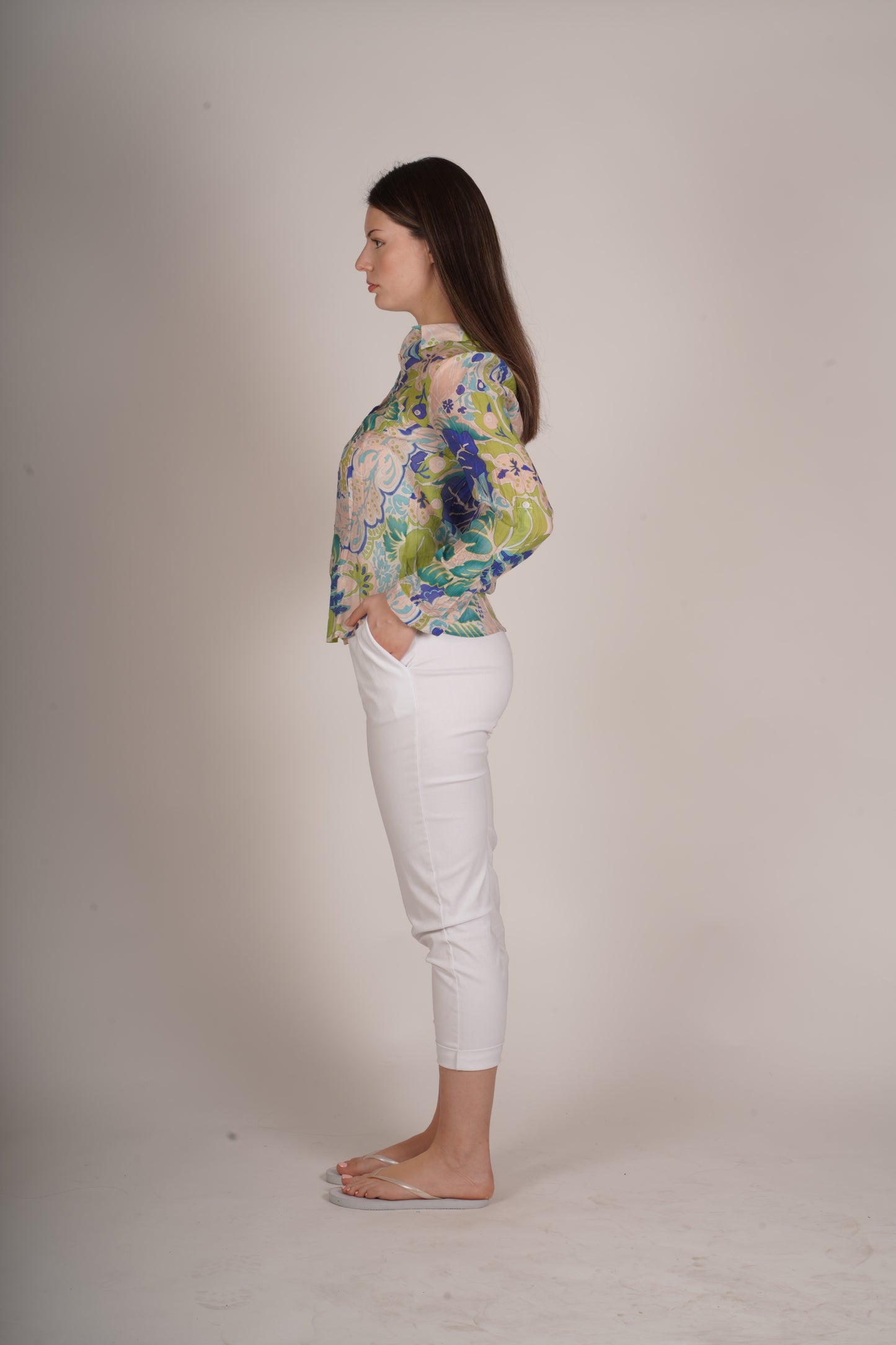 Chartreuse Collar Multi Color Paisley Blouse