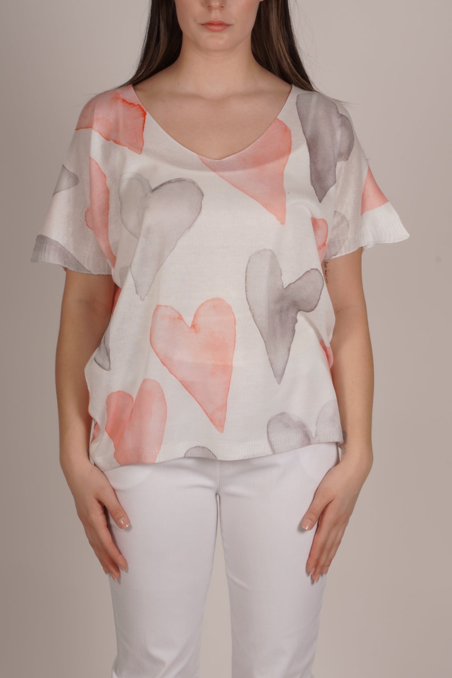Persimmon V-Neck Multi 2 Tone Heart Pullover