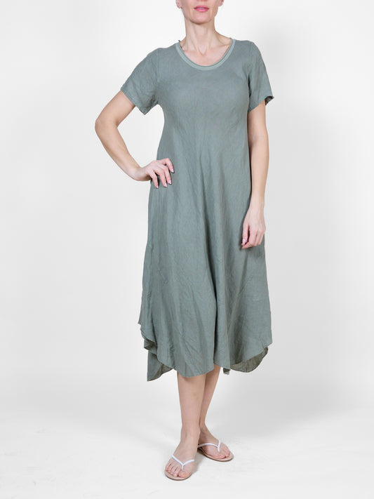 Military T-Shirt Dress with Flowy Asymmetrical Hem