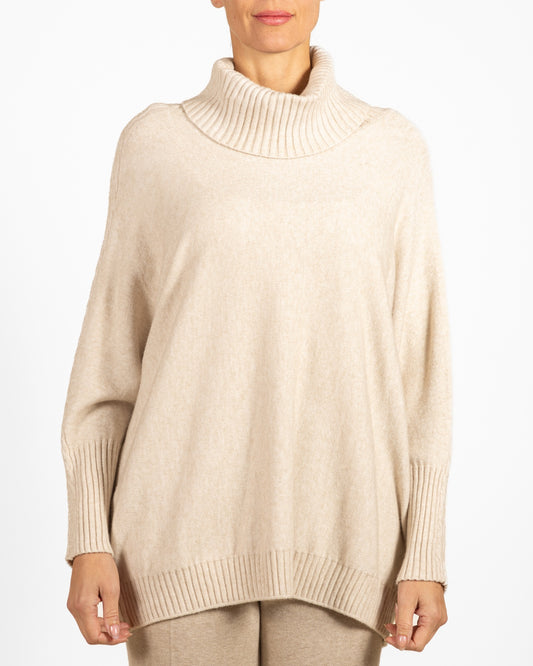 Oatmeal Cowl Neck Dolman Cableknit Sleeve Pullover