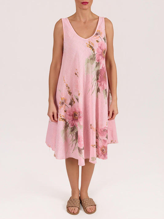 Rose Sleeveless Flare A-Line Floral Print Dress