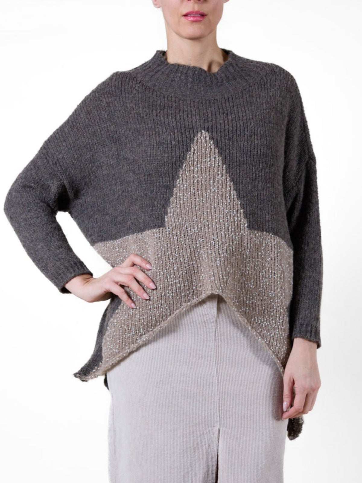Taupe Mock Neck Demi Star Sweater