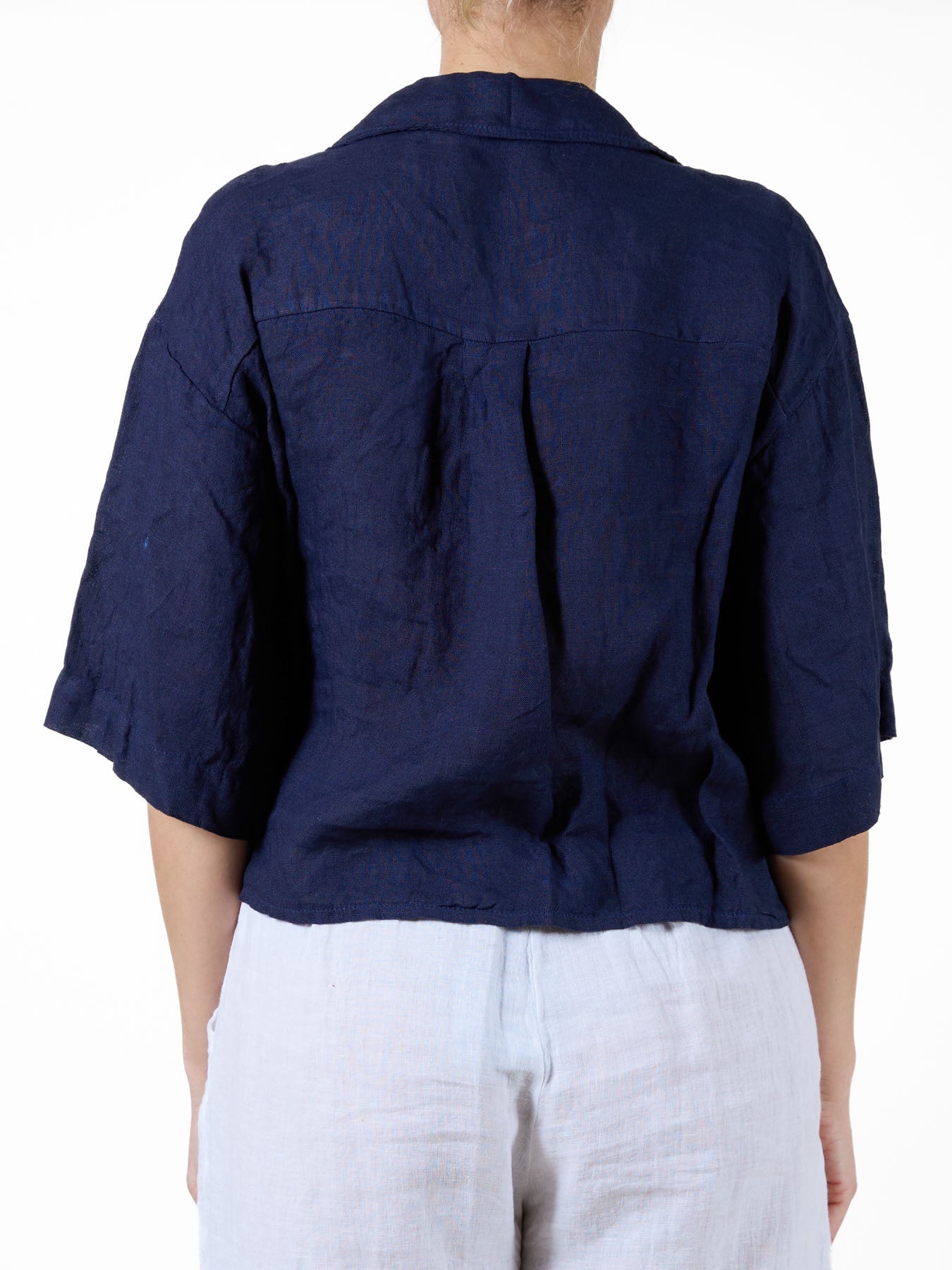 Midnight Short Sleeve Button-Up Blouse