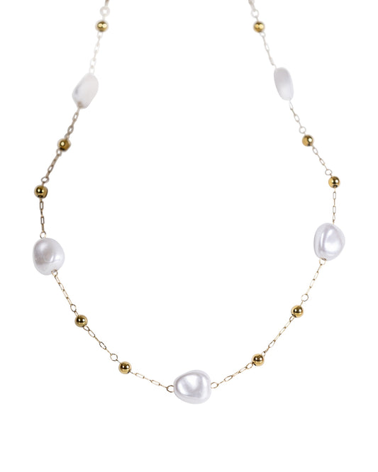 Gold Beaded Necklace with Faux Pearl Accents