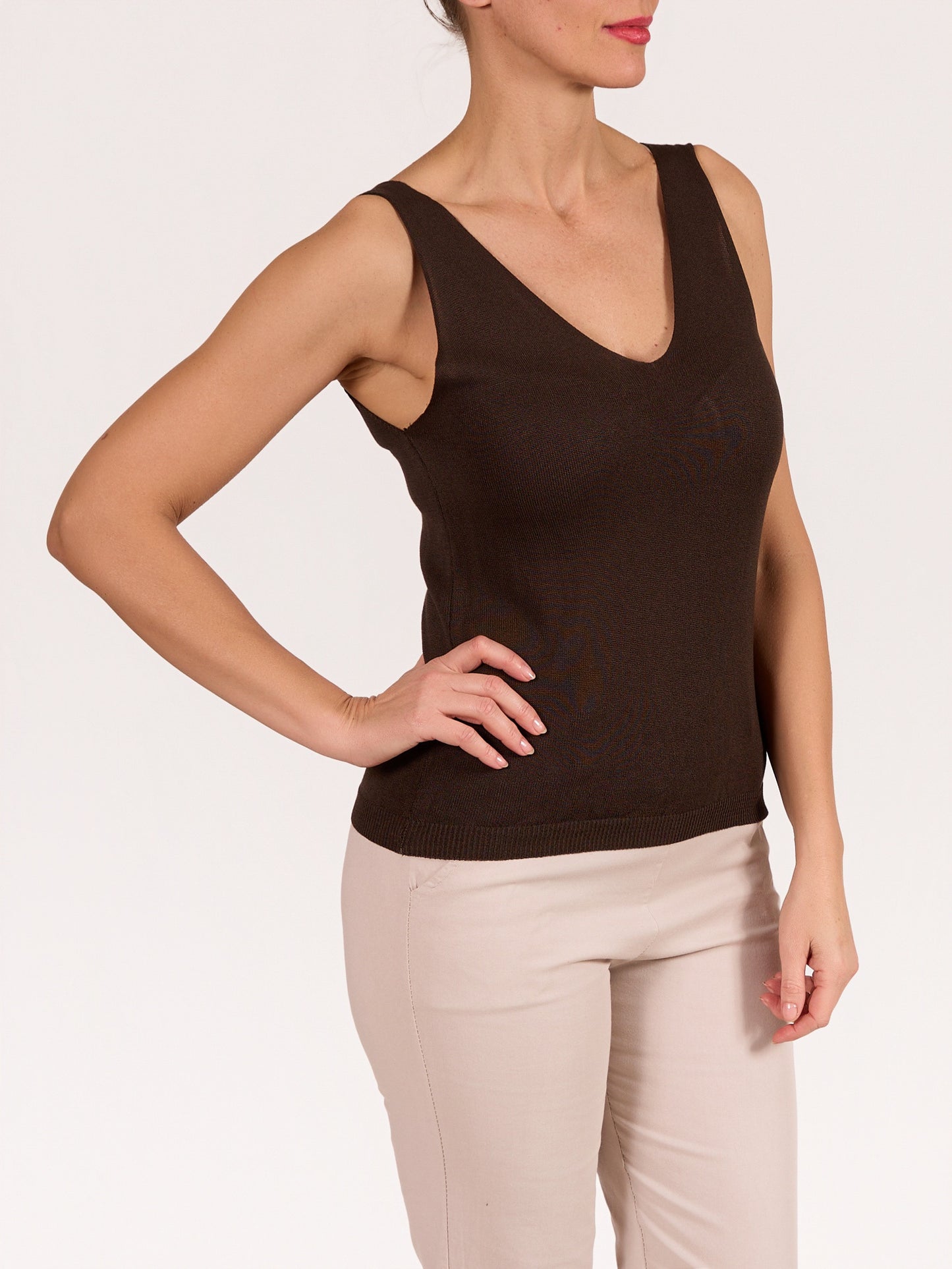 Espresso Deep V Front & Back Tank Top