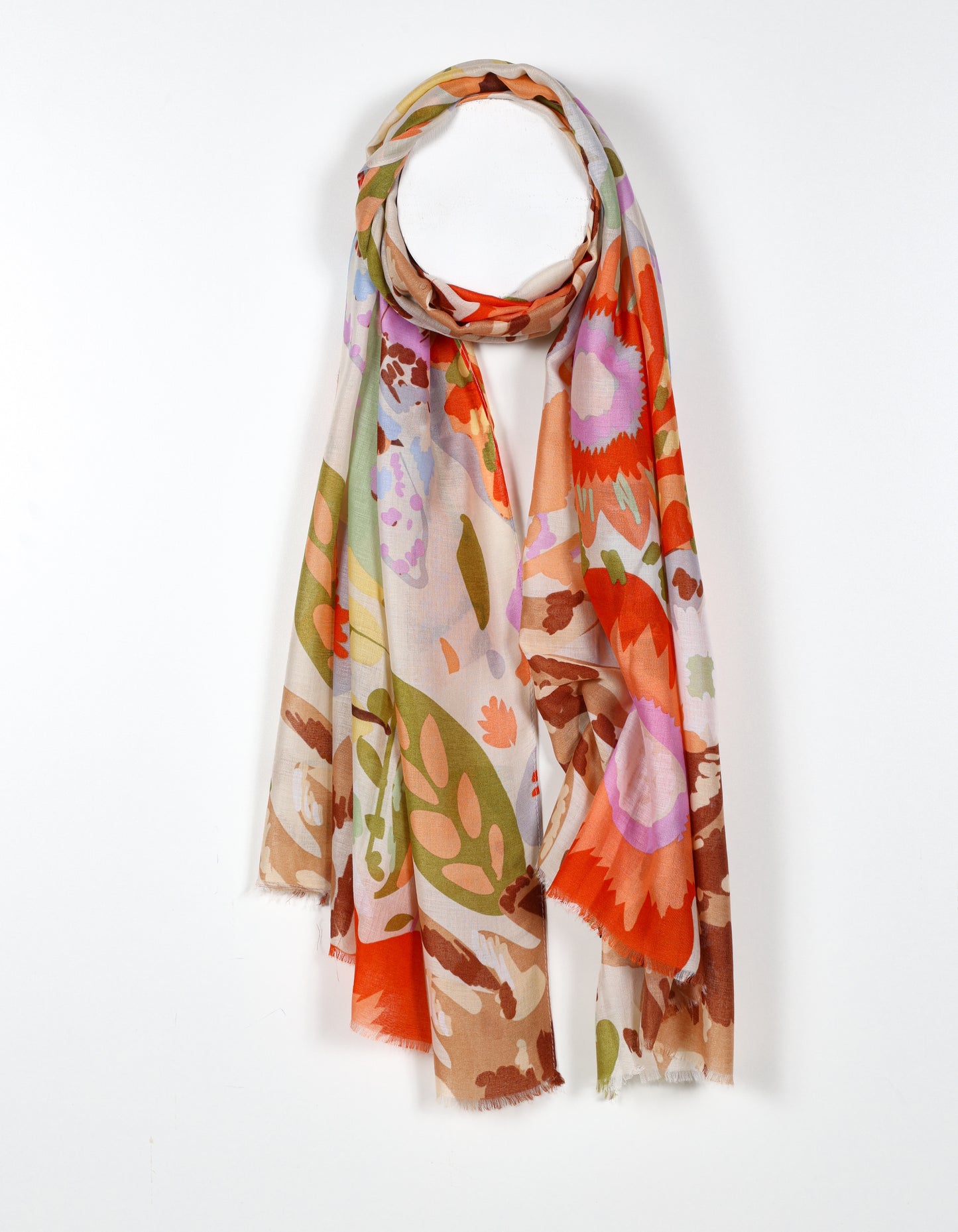 Vibrant Orange Floral Print Scarf