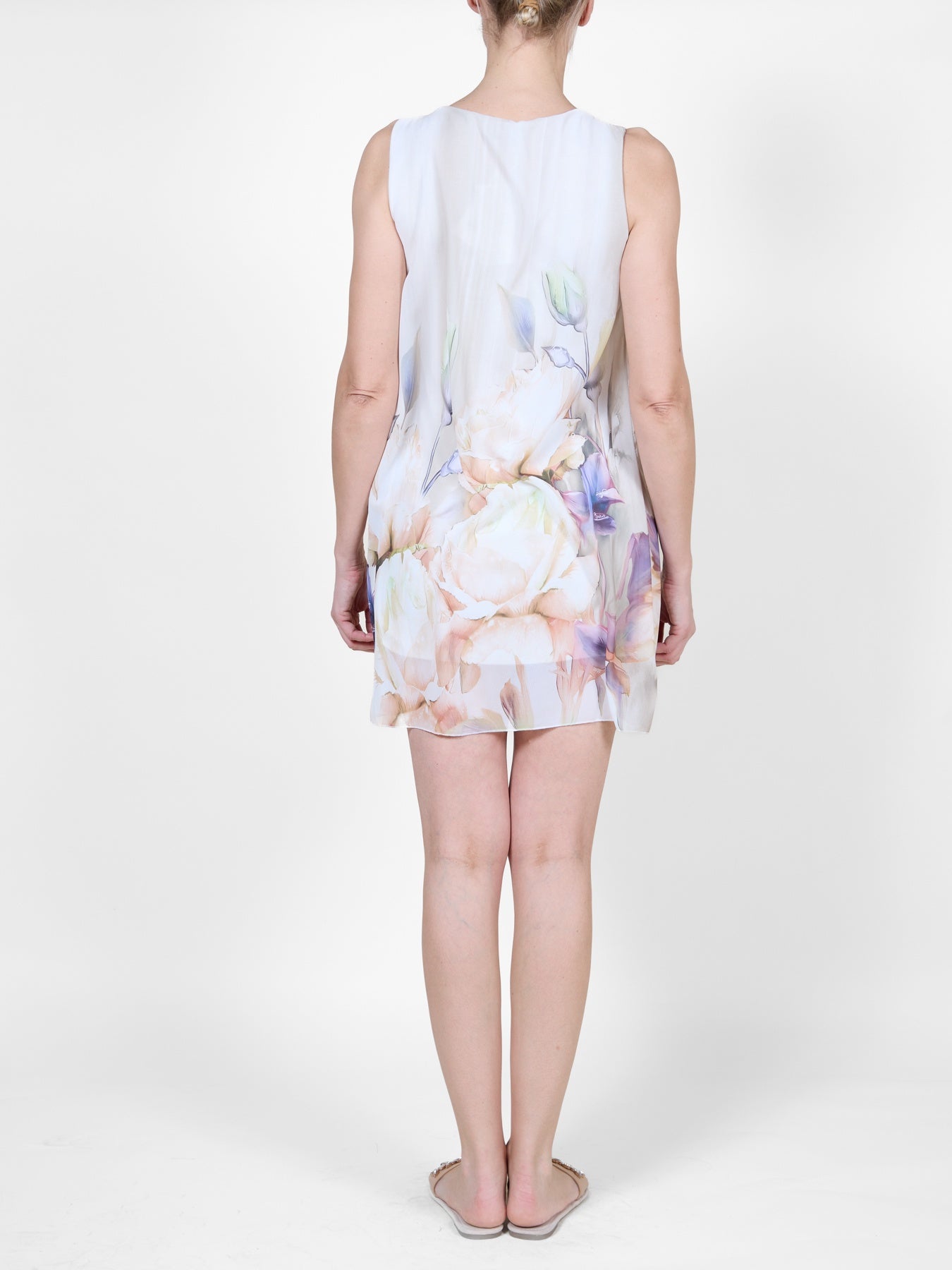 Robe courte fluide sans manches sable avec imprimé floral aquarelle