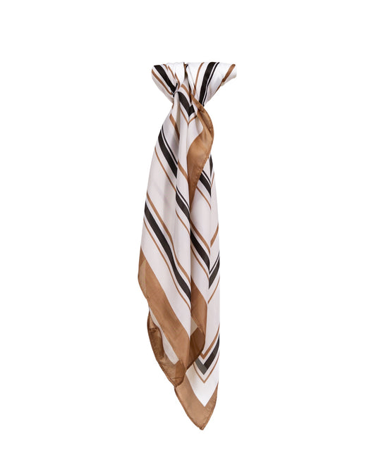 Silky Square Decorative Scarf with Soft White Tones and Geometric Lines