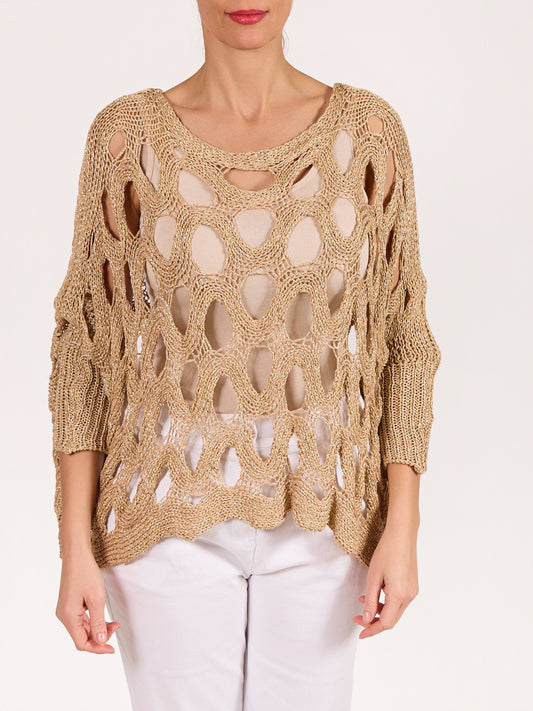 Gold Lurex Boat Neck Drop Shoulder Swirl Circle Lurex Sweater