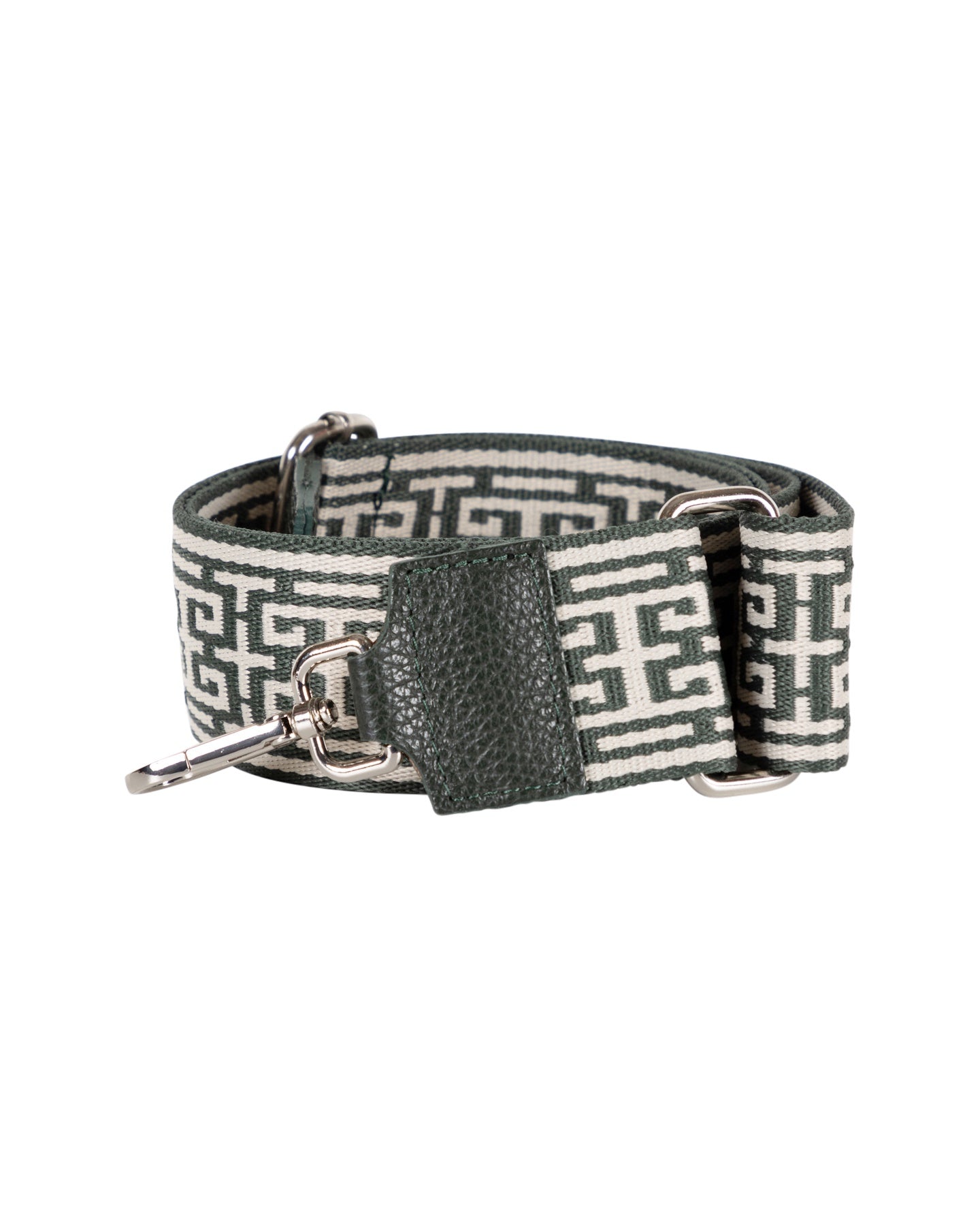 Adjustable Shoulder Bag Strap with Green Greek Key Design