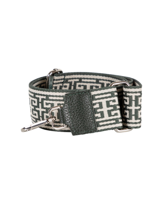 Adjustable Shoulder Bag Strap with Green Greek Key Design