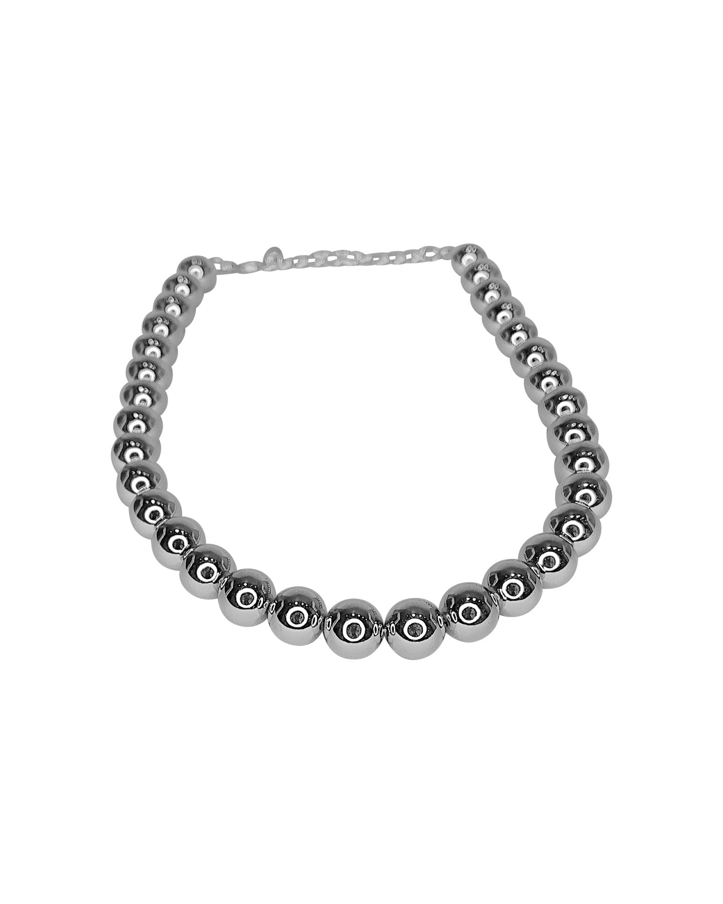 Silver Beaded Necklace with Polished Spheres