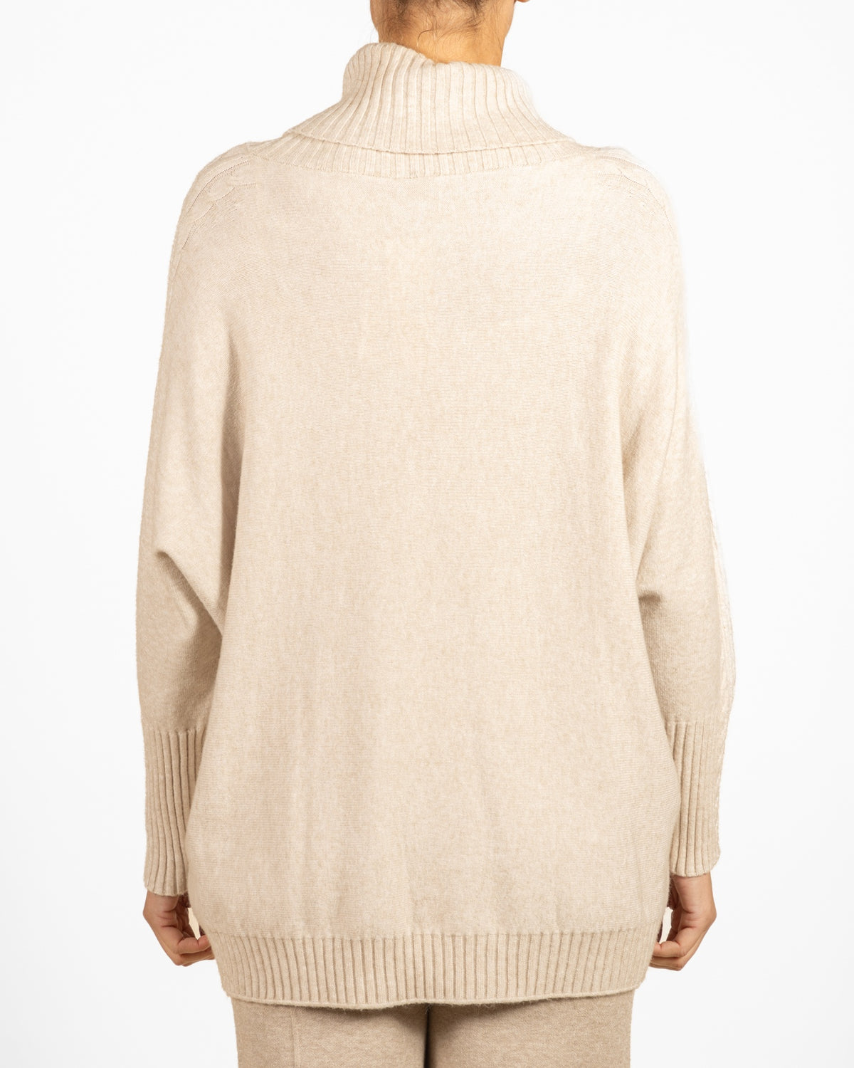 Oatmeal Cowl Neck Dolman Cableknit Sleeve Pullover
